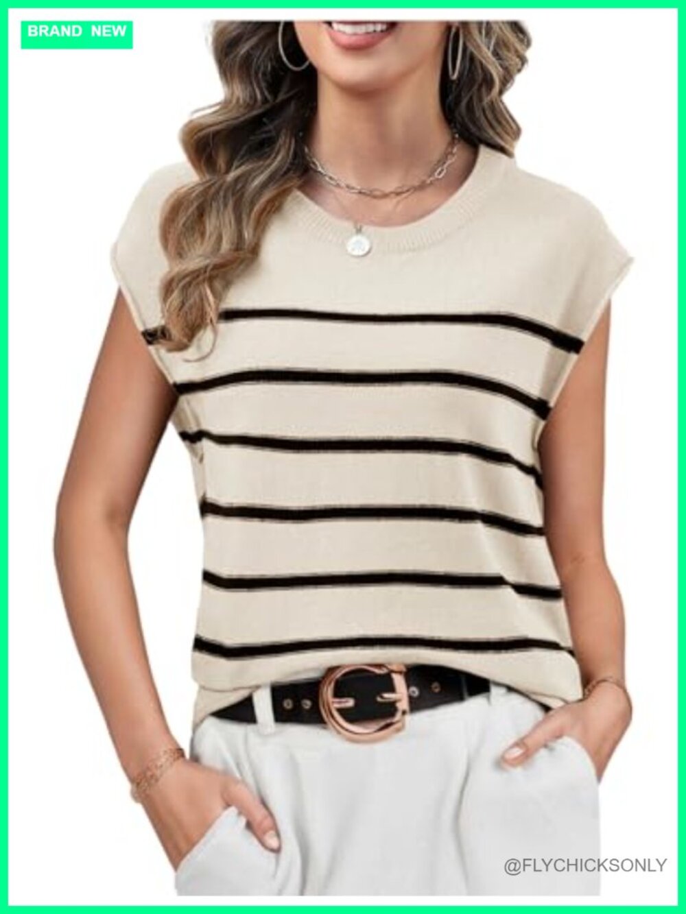 Viscose Knit Sleeveless Sweater Vest Cap Sleeve Pullover Top